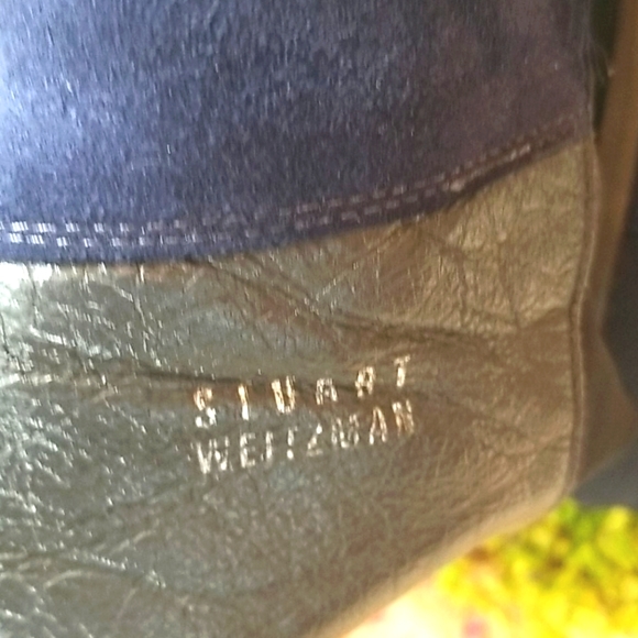 STUART WEITZMAN 50/50 Navy BLUE Suede Black Stretch Back Comfy Iconic OTK BOOT 7 - Picture 13 of 16
